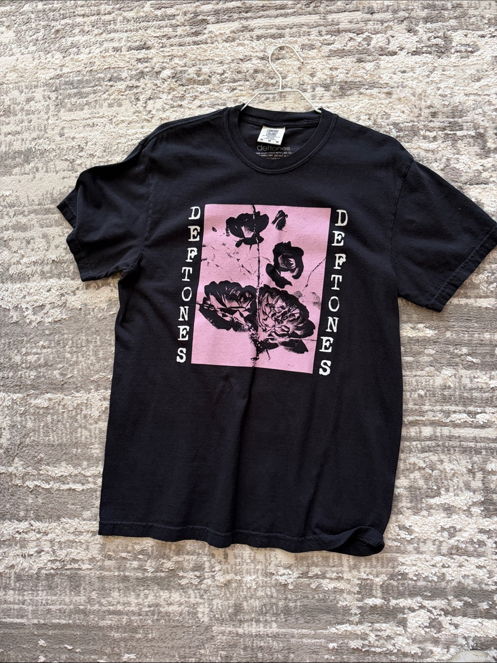 Comfort Colors Black Tee with Pink Floral Deftones Graphic